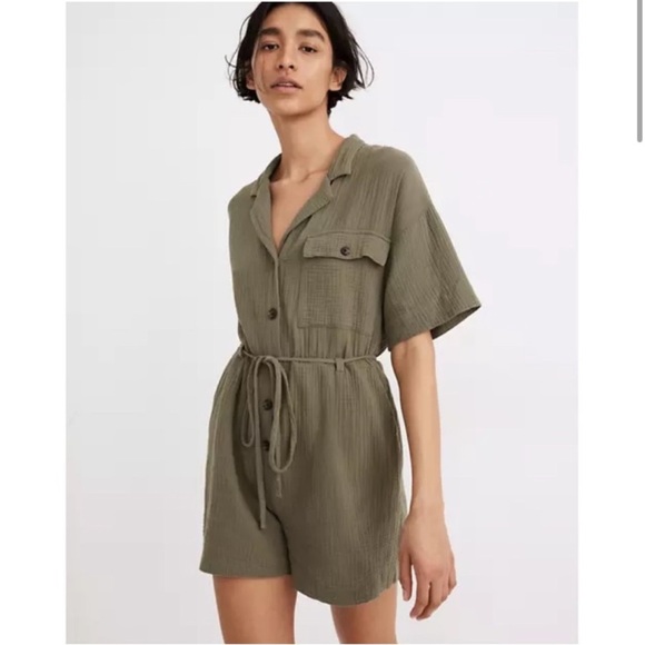 Madewell Belted Safari Romper Olive Green Size Medium - Picture 1 of 8